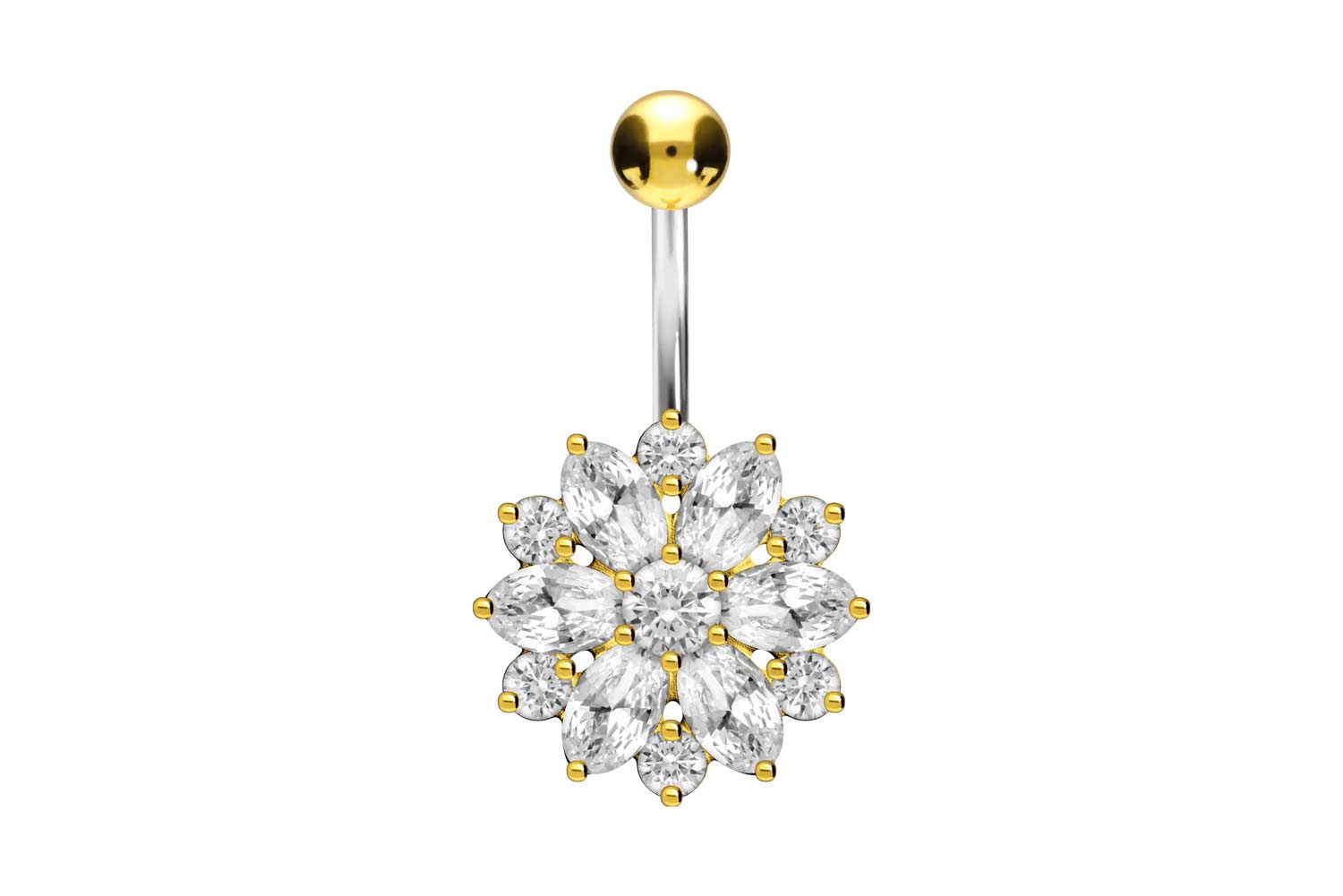 Titan Bananabell Piercing mit 925er Silber-Design KRISTALLBLUME